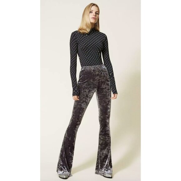 Maje Pants - MAJE Galop Metallic Crushed Velvet Flare Trouser Pants Sz 1 / US S NWT